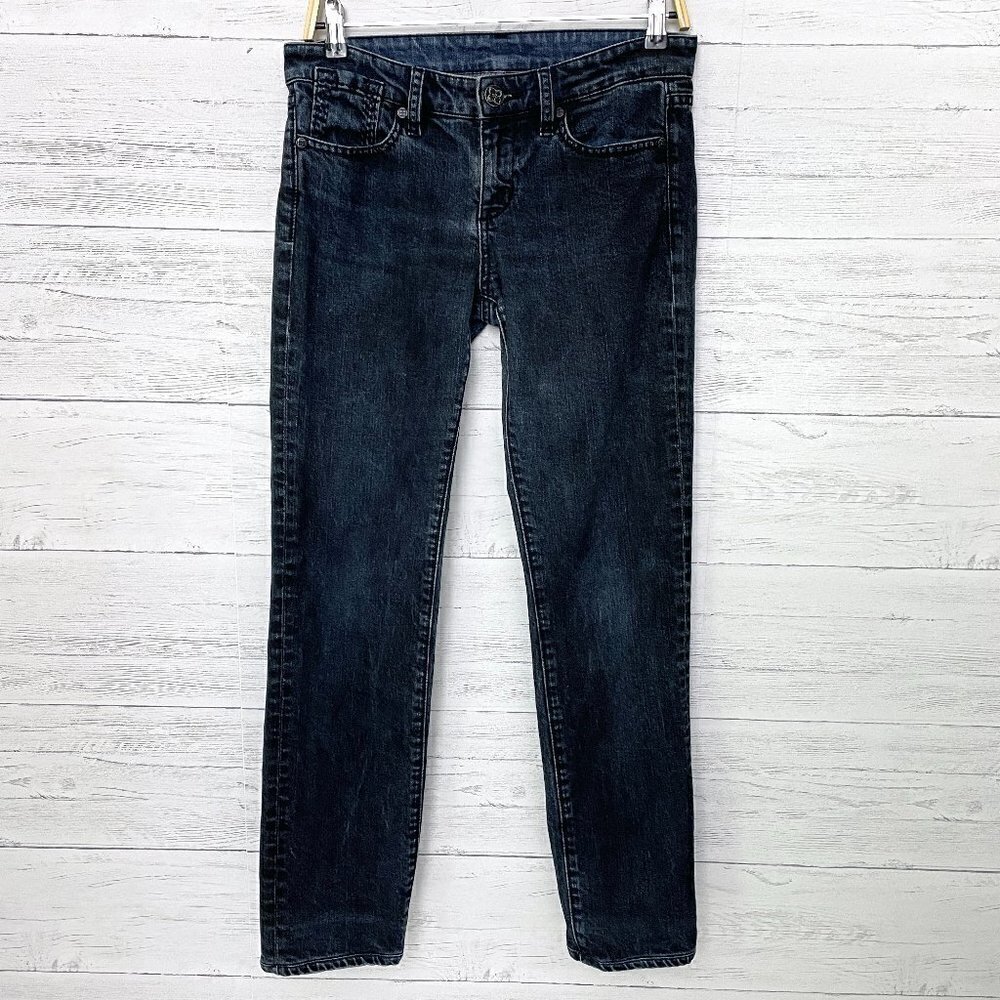 BCBGMaxazria Women's Jeans Low Rise Straight Leg Dark Wash size 28 length 30"